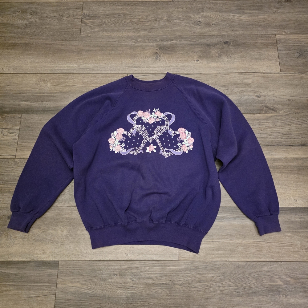 Vtg Sweatshirt 80-90s Santee Floral Heart Lace Detail